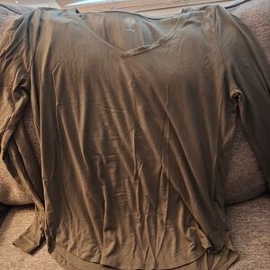 SO Olive Green V-Neck Long Sleeve Top
